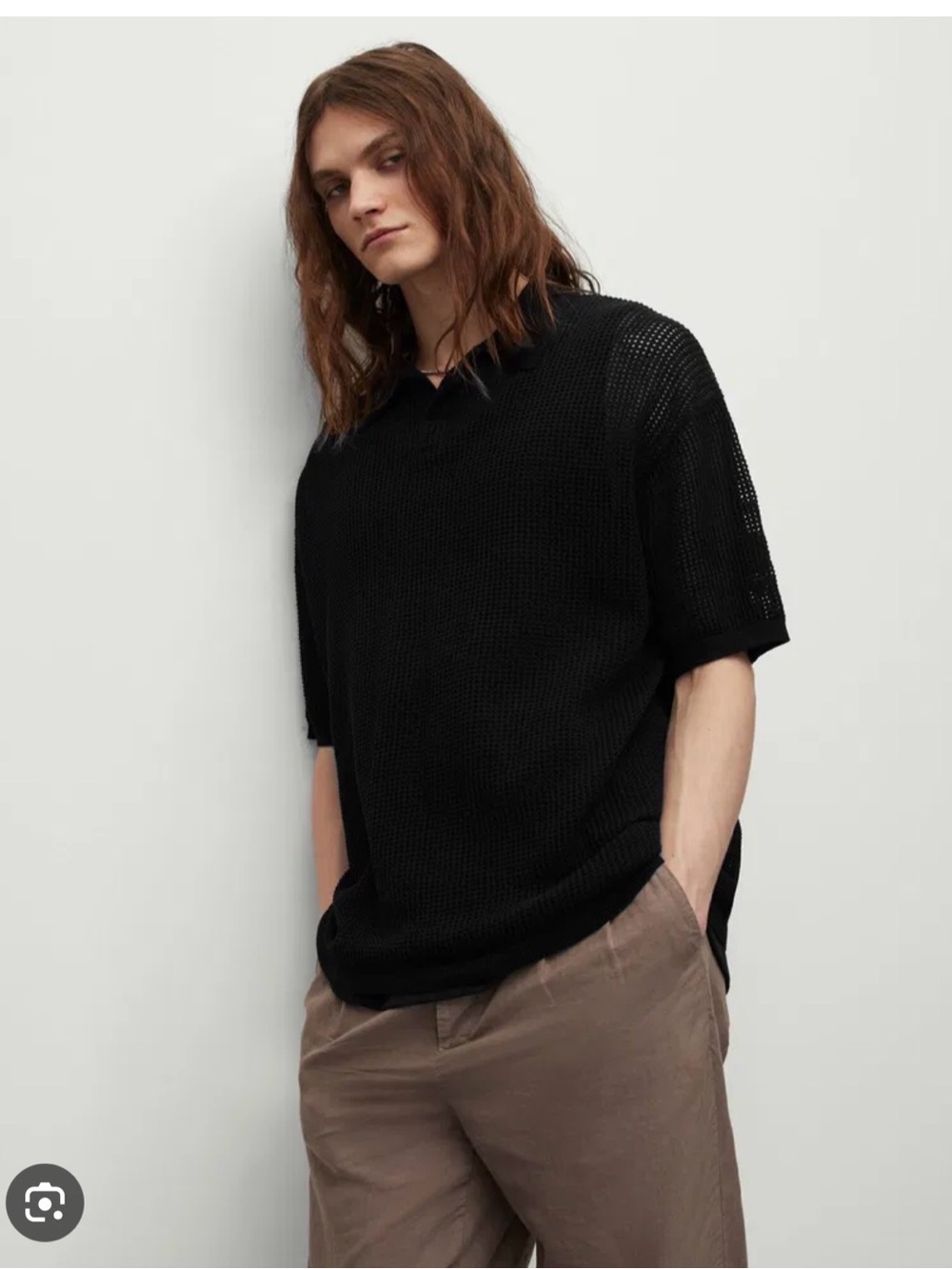 USED Allsaints Men’s “Corbin” Mesh Polo (Relaxed S)